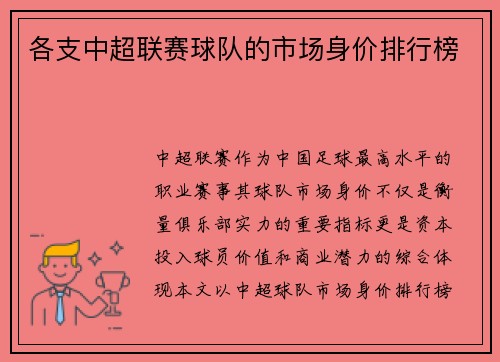 各支中超联赛球队的市场身价排行榜